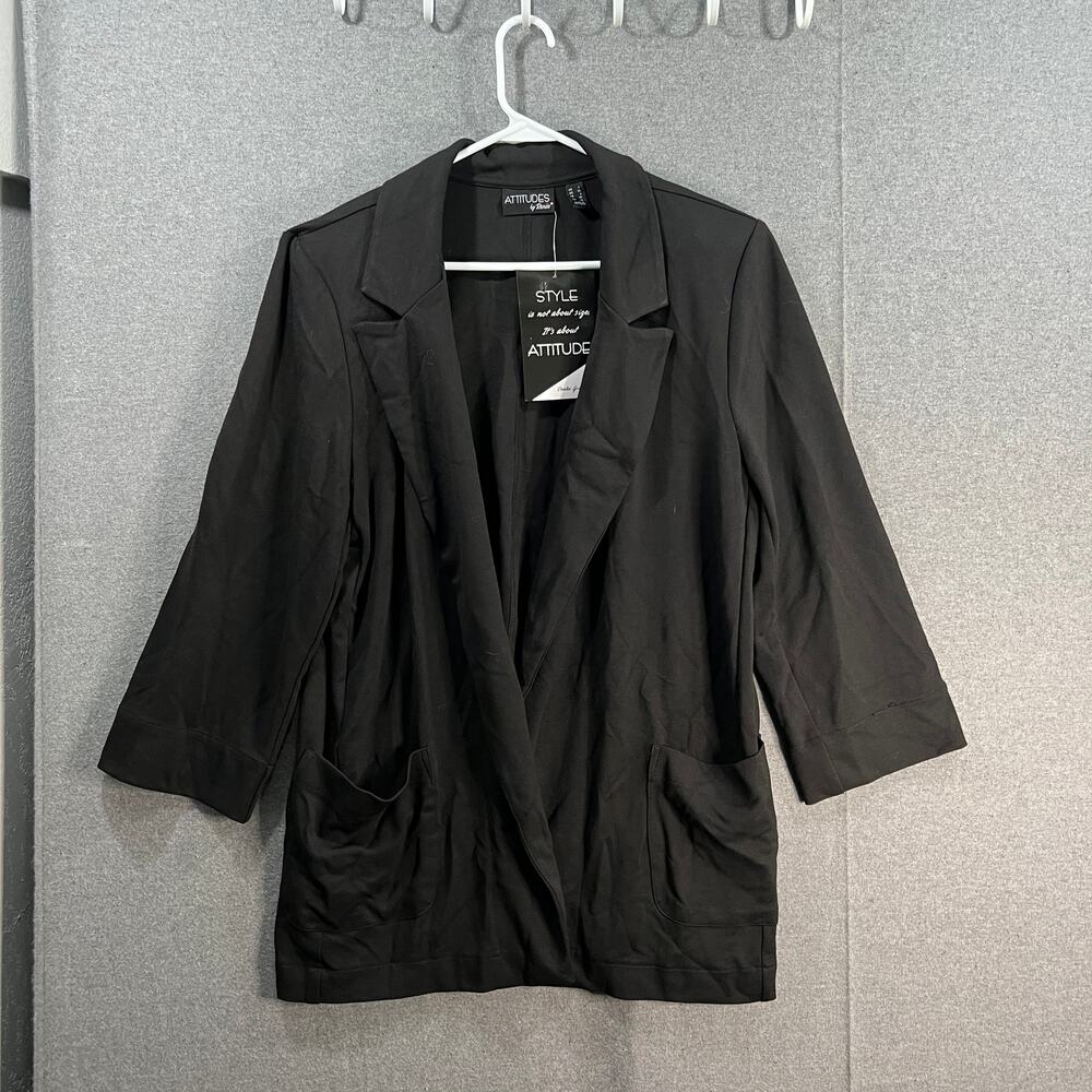 Attitudes by Renee Ponte Open-Front Girlfriend Blazer Black Size Medium
